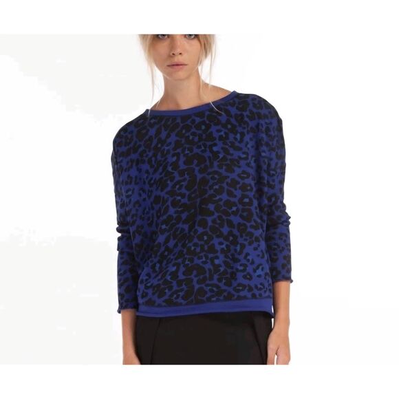 Maje Animal Print Blue and Black Cotton Sweater sz 1 (US Small) - Picture 1 of 4